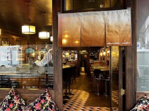 のれん 麻（伊平織） デザインあり 生成り すずめ茶ぼかし W100xH50cm 3連 袋縫