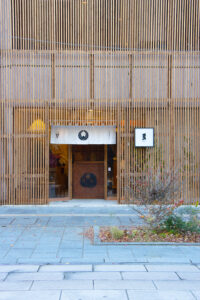 のれん 麻(伊平織) デザインあり 生成り W180xH56cm 5連 乳付き 防炎 UV